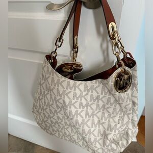 Michael Kors Cream and Tan Shoulder Bag